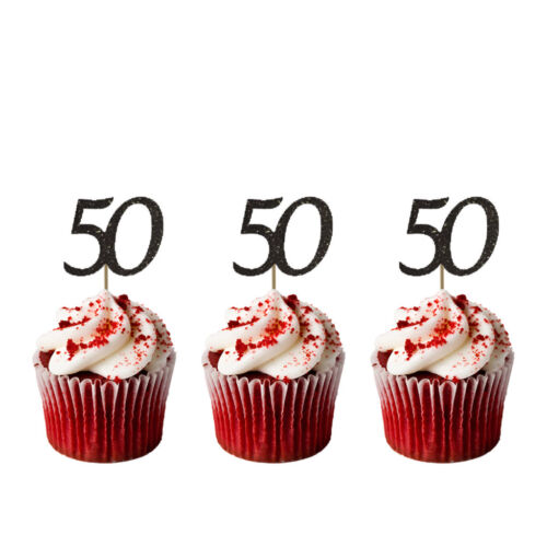 pailleté violet foncé-Pack de 10-numéro 50 Anniversaire 50th Cupcake Toppers 