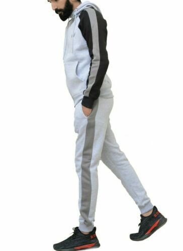 Men Polyester Winter MAN Logo Full Tracksuit Set Hooded Top Jogger Fitted Gym 