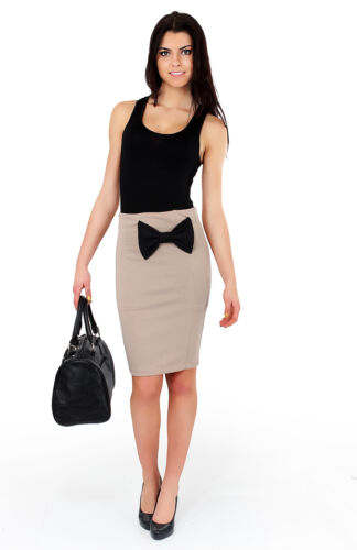 Classic Pencil Women/'s Skirt with Bow New Elegance High Waist Sizes 8-16 FA116