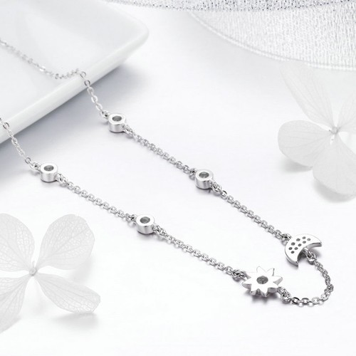 LUNE /& SOLEIL NEUF 925 Argent Collier Cristal Zircone Cubique Chaîne De Retenue Mariée Mariage Bijoux