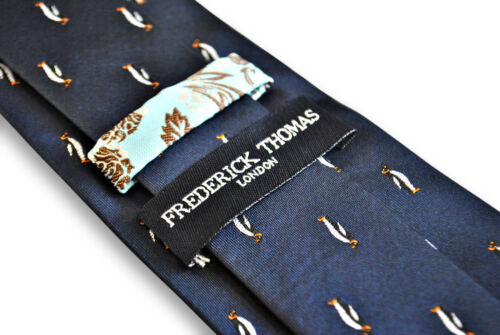 Frederick Thomas Navy Mens Tie with embroidered Penguin Print FT3229 