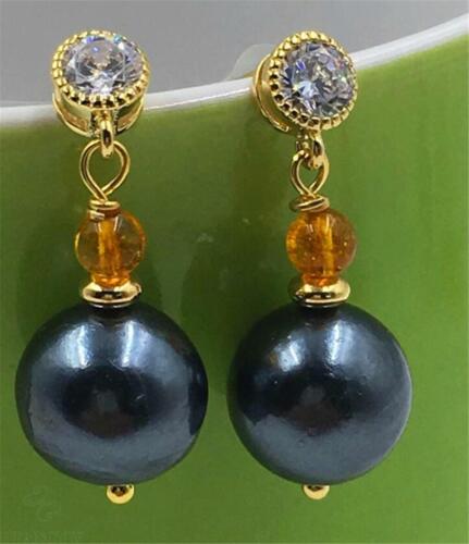 Details about  &nbsp;HUGE south sea black pearl earrings Mesmerizing Boutique natural earbob elegant