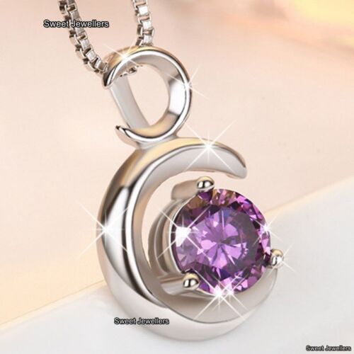 925 Silver Purple Crystal Diamond Necklace Love Xmas Gift For Her Wife Mum Women