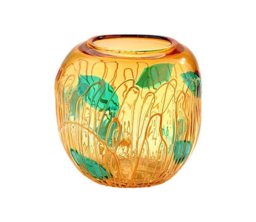 New 12/" Hand Blown Glass Art Vase Bowl Amber Green Decorative