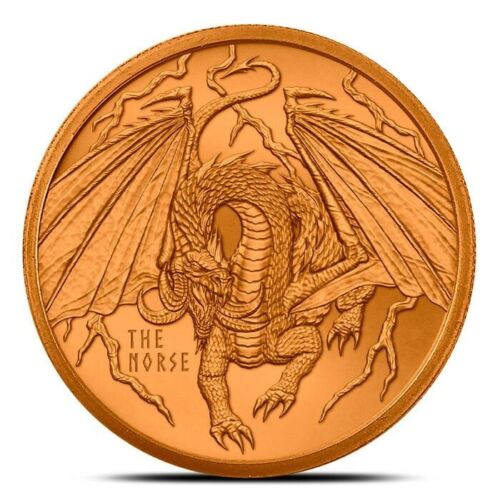 1oz .999 BU copper round Norse World of Dragons Series
