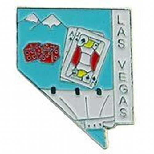 Las Vegas State Shaped Map Lapel Pin NV Dice/Cards/Snow on Mountains/HOOVER DAM 
