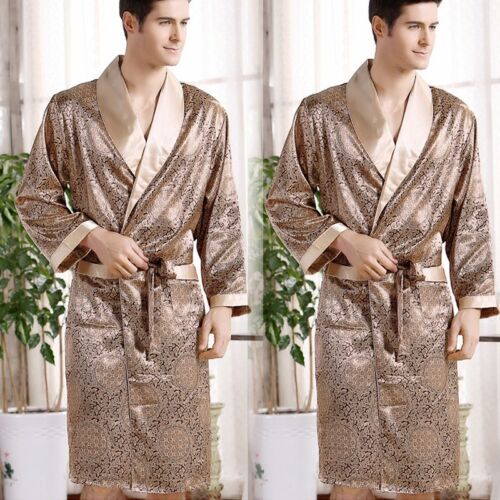 Men/'s Long Satin Robes pyjama Sleepwear /& lounge imitation soie peignoirs chemises
