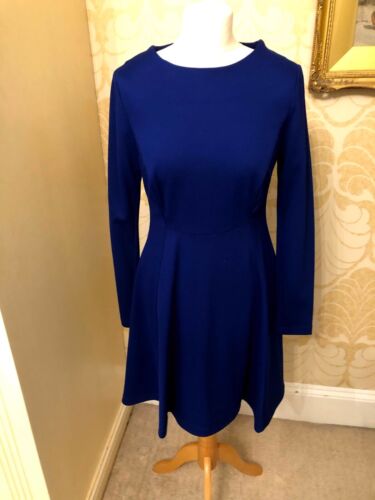 NEW MARKS & SPENCER LONG SLEEVE WAIST SEAM FIT AND FLARE PONTE DRESS BLUE 10-20 