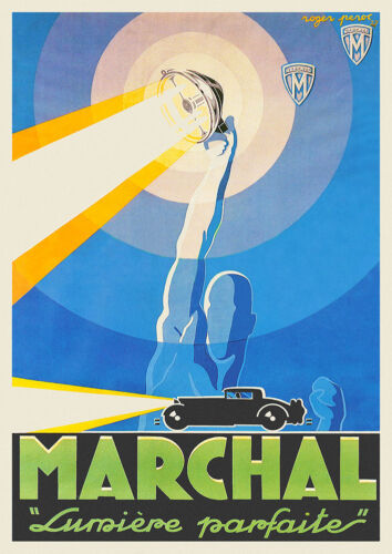 Vintage Art Deco 1920s French Lamp Poster Automobile Print Picture Retro Wall