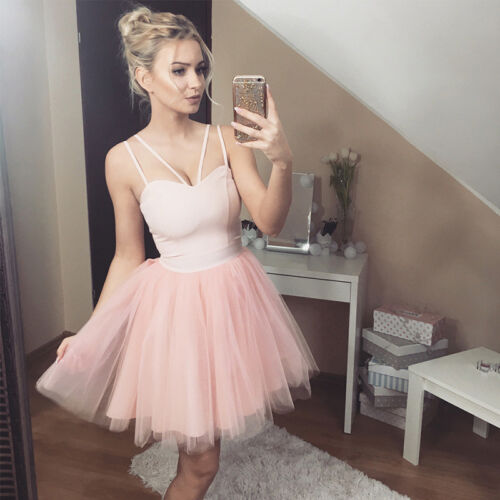 Women Formal Strappy Short Tulle Tutu Dress Wedding Evening Party Prom Cocktail 