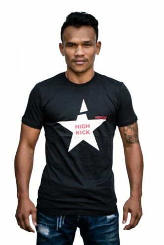 Yokkao High Kick T Shirt Black Casual Muay Thai Kickboxing MMA Training Tee 