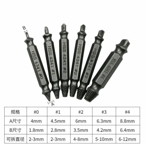 6Pcs Damaged Screw Extractor Speed Out Drill Bits Broken Bolt Remover Tool Set