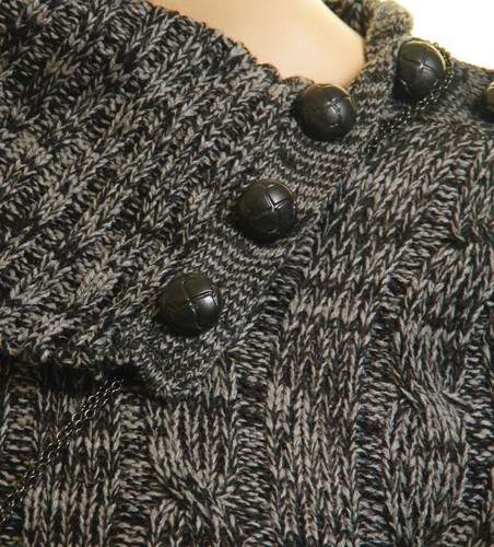 Celebrity Women Black Tweed Cable Knitted Sweater Dress Rib Tunic Top S M L XL