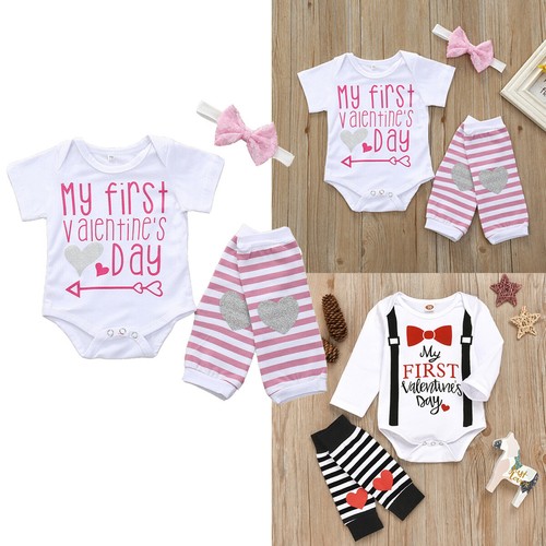 Minha 1st Dia Dos Namorados Bebê Meninos E Meninas Roupas Tops Macacão leggings Roupas