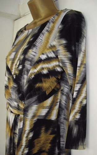 NUOVO Stile Wallis-Taglia 10-Shift Dress per ANFORA-Grigio//Giallo//Nero Stampa