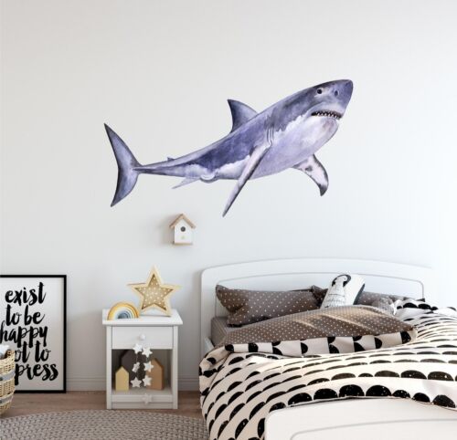 Shark Wall Decal Watercolor Wall Sticker Removable Ocean Sea Fish Wall Art 