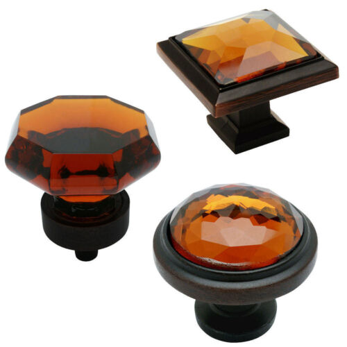 Cosmas Oil Rubbed Bronze w/ Amber Glass Cabinet Knobs Hardware 20 Packs 