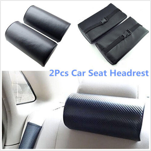 Portable 2X Carbon Fiber Suface Black Car Seat Rest Cushion Headrest Neck Pillow 
