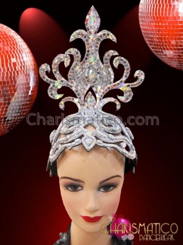 Small Swirl Silver Glitter Mirror And Iridescent Crystal Accented Headdress