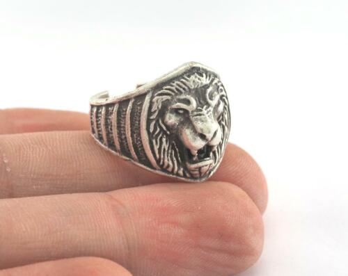 Lion Ring Adjustable Antique Silver Plated Brass 18.5mm 8.5US size 3354