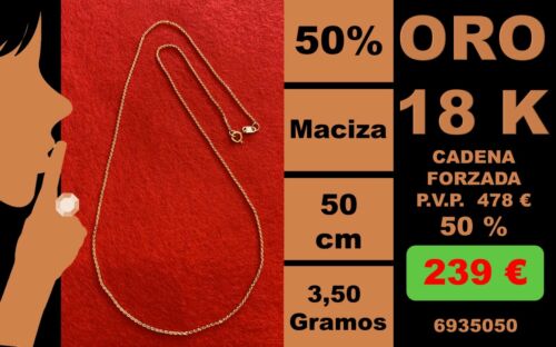 18K Cadena Forzada Clasica Maciza 50 Cm Oro 18 Kilates 100/%