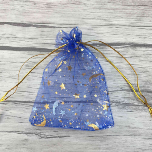 100Pcs Moon Star Organza Gift Bags Wedding Jewelry Drawstring Party Pouches Hot.
