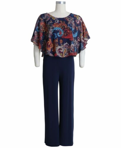 Connected Apparel Womens Jumpsuit Blue Size 16W Plus Printed Popover $99-327