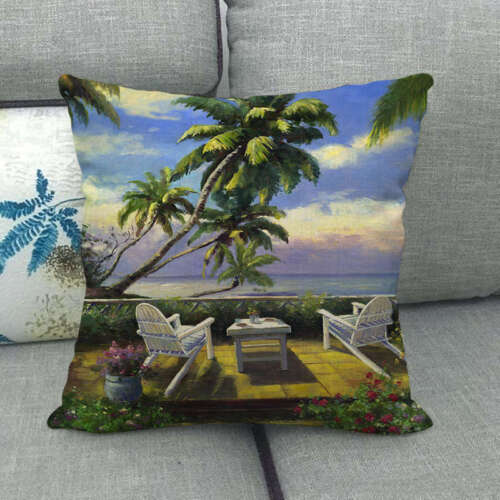 Coconut Palm Tree Scenery Pillow Case Tropical Summer Beach Throw Cushion Cover
