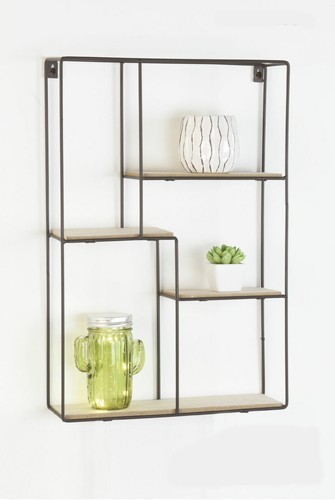Metall Hängeregal Setzkasten Regal Design Wandregal 55x37 cm 4 Holz Ablagen