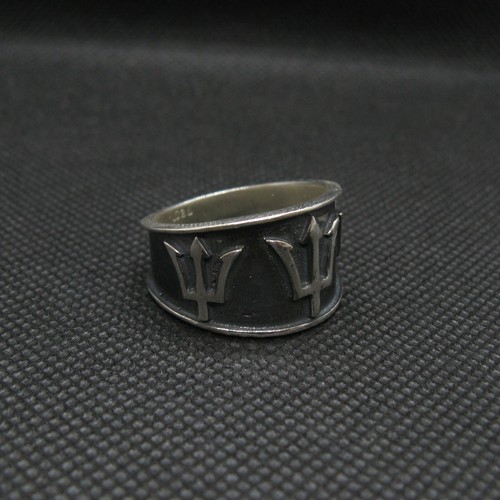 Sterling Silber Ring Band Poseidon Symbol Dreizack Massiv Echt Punziert 925