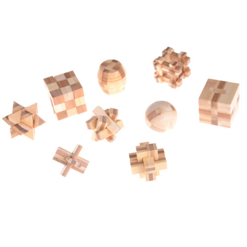 IQ Brain Teaser Kong Ming Lock Wooden Interlocking Burr 3D Puzzles Game Toy FD