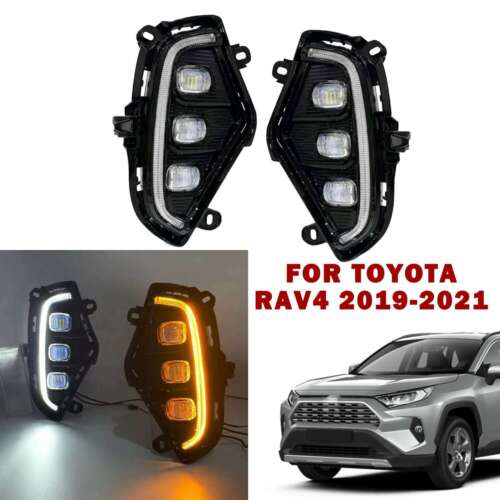 For Toyota RAV4 2019-21 LED DRL Daytime Running Light Fog Lamps With Turn Signal