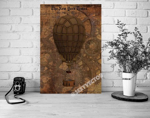 STEAMPUNK Air Balloon Canvas Picture Time Travel Vintage Industrial Wall Art #12