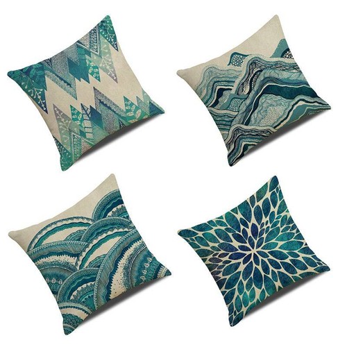 Sea Beach Wave Linen Square Throw Pillow Case Decorative Ocean Style Q