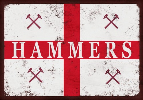 WEST HAM St GEORGES HAMMERS 4 Aged Metal Wall Sign