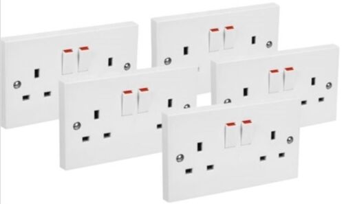 2 Gang Double Wall Sockets 13 Amp Single Pole White Twin Switched Double Socket