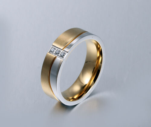 CZ Gold Plated Men Women Stainless Steel Wedding Engagement Band Couple Rings 