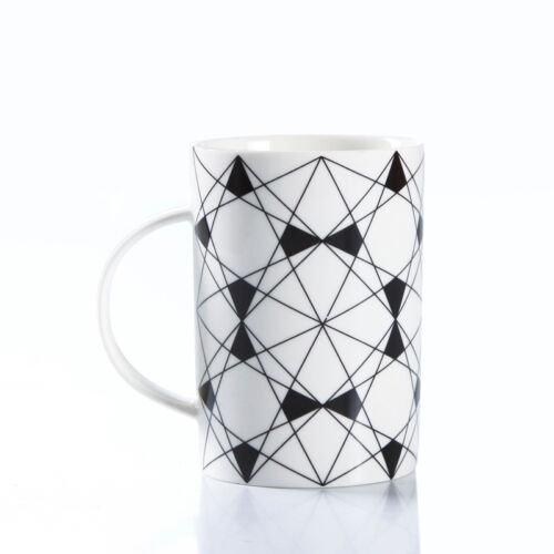 Tassen 6er Set Symbole Geometrie Kaffeebecher Keramik Becher schwarz weiß
