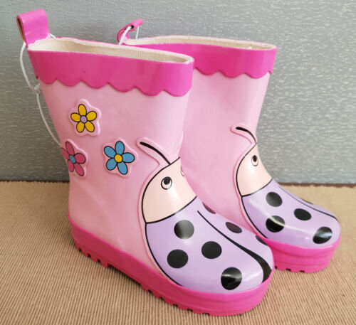 BNWT Little Girls Sz 9 Quality Target Brand Pink Purple Flowers Ladybug Gumboots