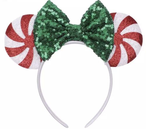 Green glitter ears with Christmas chevron bow headband not included