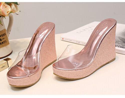 Details about   Sexy Clear Women's Sandals Shoes Mules High Wedge Heels Peep Toe Platform Casual 