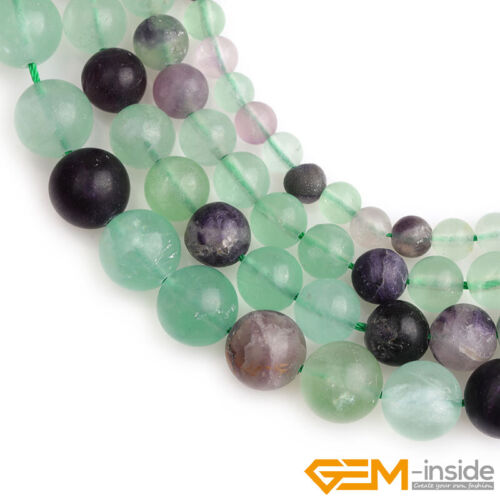 Natural Fluorite Quartz Forested Matt Round loose Beads for Jewelry Making 15/"