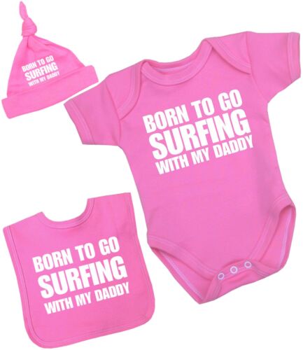 BabyPrem Baby Clothes Go SURFING with Daddy Bodysuit Hat /& Bib Set Shower Gifts
