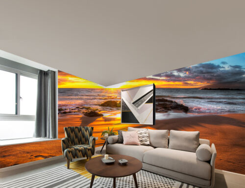 3D Morning Sunshine Beach Self-adhesive Living Room Wallpaper Wall Murals Decor
