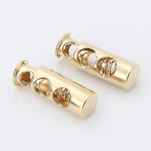 50Pcs Double Hole Rope Cord Locks End Barrel Plated Alloy Spring Toggle Stopper 