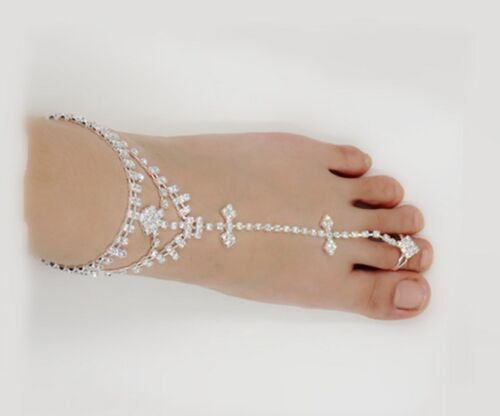 2 Pieces Womens Crystal Foot Chain Barefoot Sandals Beach Wedding Jewelry Anklet 