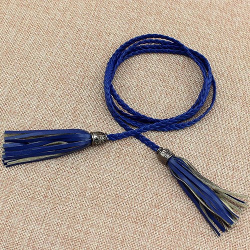 UK Bohemia Women Braided Belt Tassel Self-Tie Thin Skinny Waist Rope Waistband