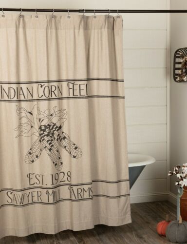 Sawyer Mill CORN FEED Shower Curtain Charcoal Farmhouse grain Sack VHC Brands