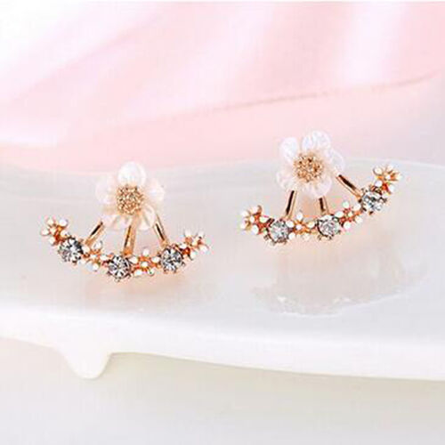 Fleur Cristal Boucle d'oreille à clous pour femmes rose couleur or double face Fashion Jewelry 