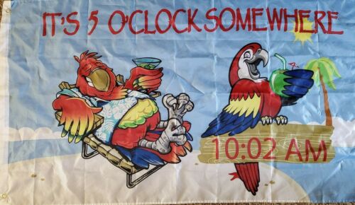 its 5 o clock somewhere flag jimmy buffett party cocktail beer  3'X5' FEET 